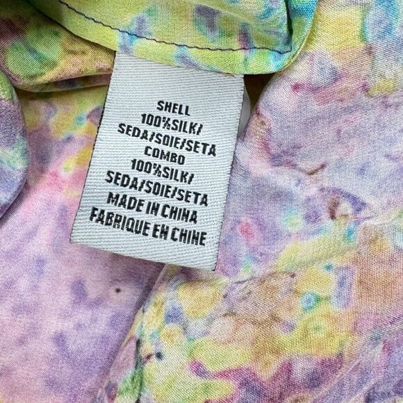 Tibi Silk Half Button Watercolor Dress Tie Waist Purple Green - Picture 4 of 11